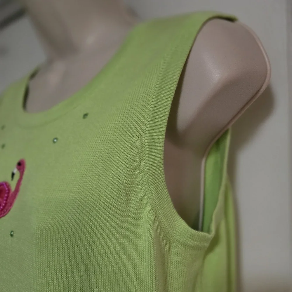 Berek Size S Green Twinset Embroidered Beaded Cocktails Flowers Flamingo Sweater - Picture 7 of 9